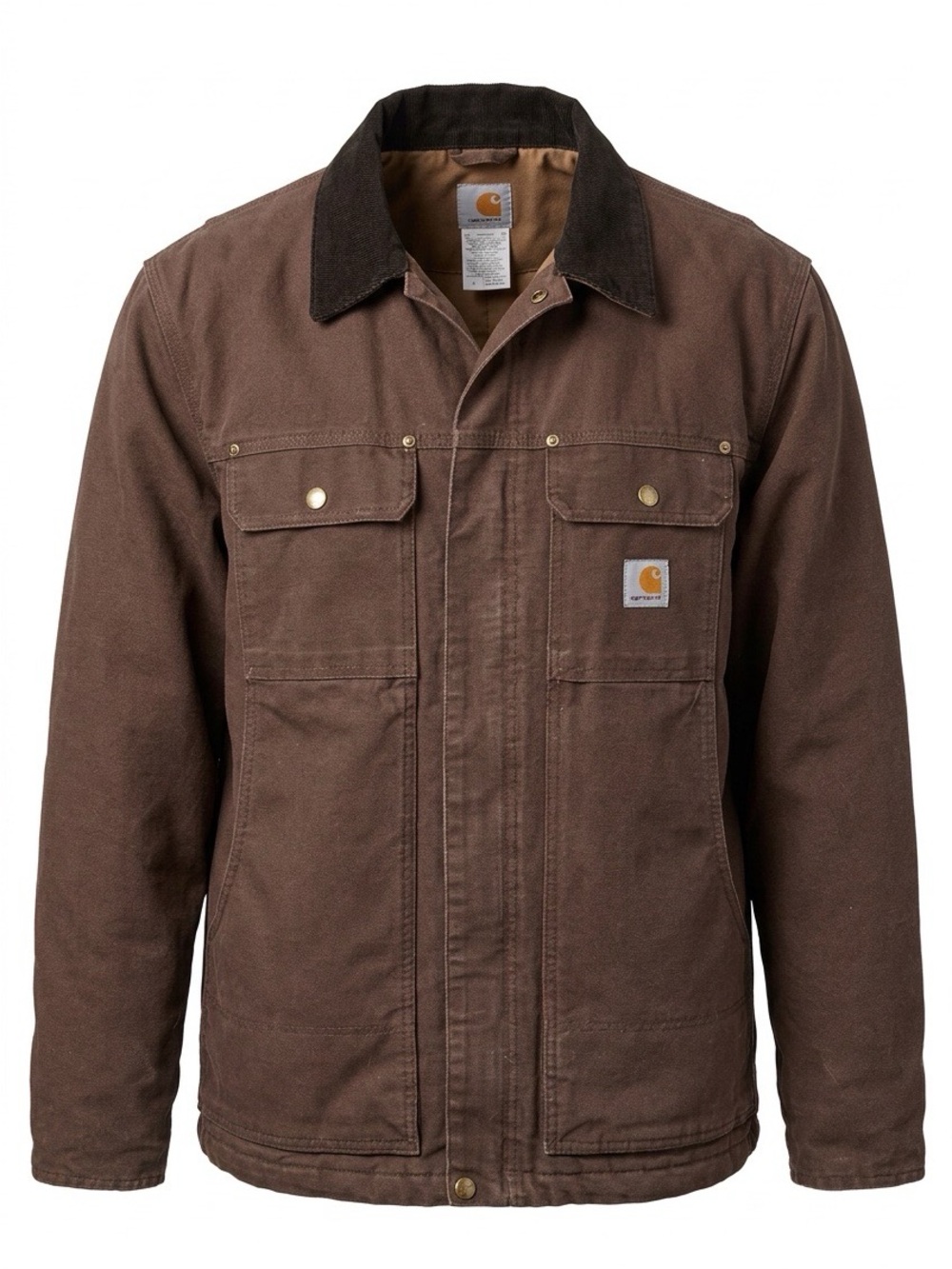 Carhartt Brown Duck Work Jacket with Dark Brown Corduroy Collar